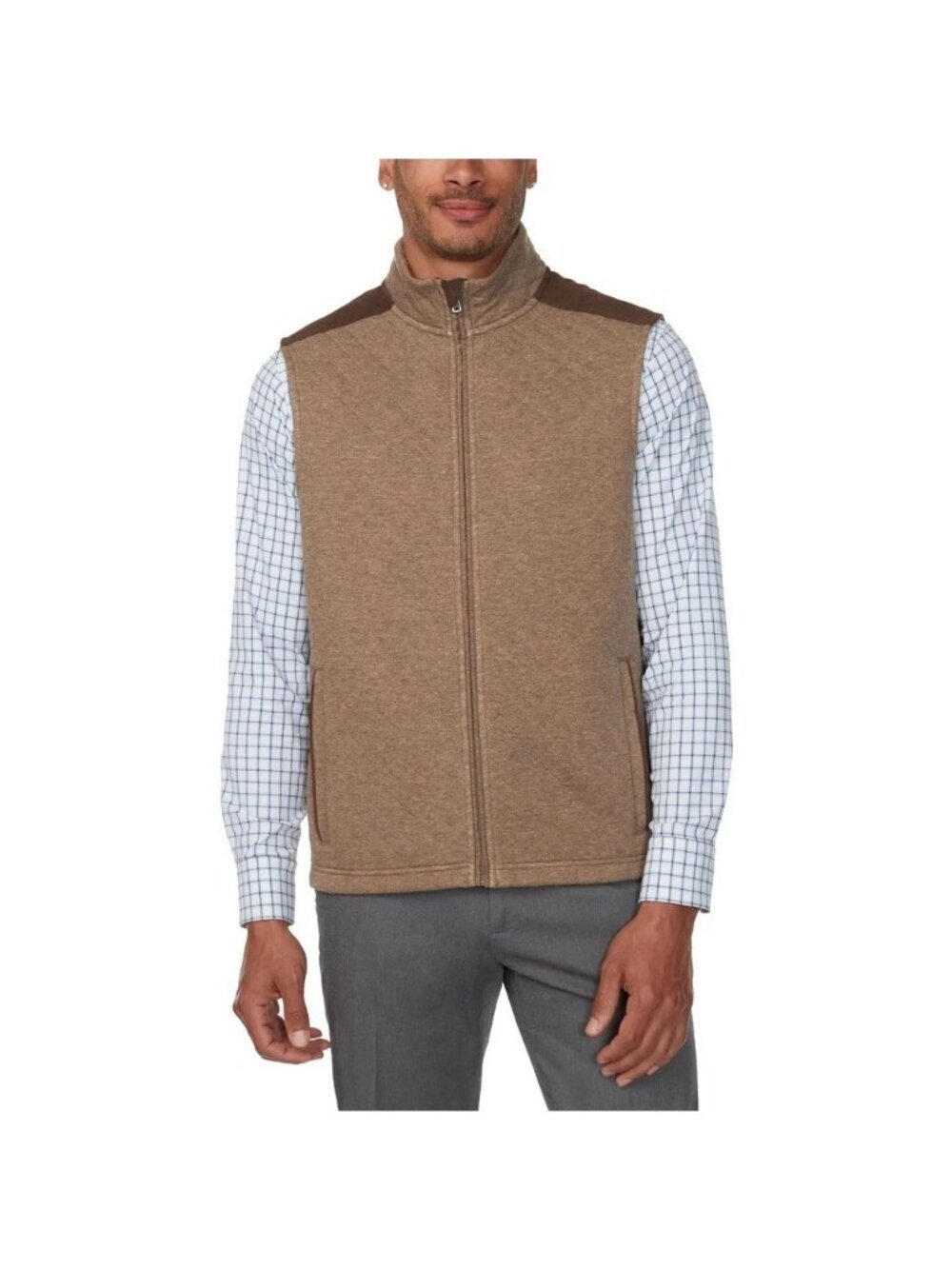 Bonobos Men's XXL Quilted Brown Sleeveless Vest Microsuede Shoulder e1720